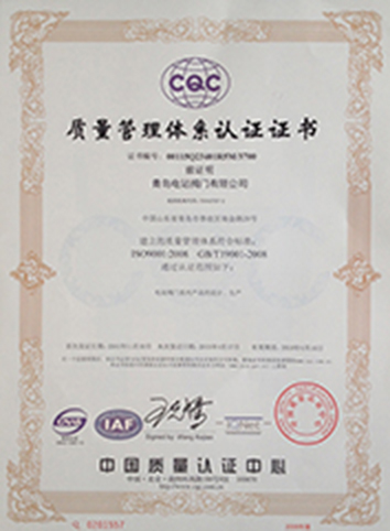 电站阀门ISO管理体系认证证书
